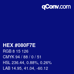 Farbcode: HEX #080F7E | qconv.com