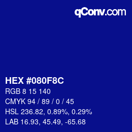 Color code: HEX #080F8C | qconv.com