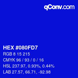 カラーコード: HEX #080FD7 | qconv.com