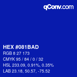 Color code: HEX #081BAD | qconv.com