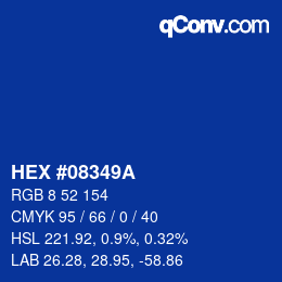 Farbcode: HEX #08349A | qconv.com