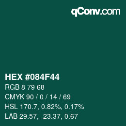 カラーコード: HEX #084F44 | qconv.com