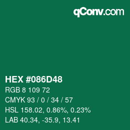 カラーコード: HEX #086D48 | qconv.com