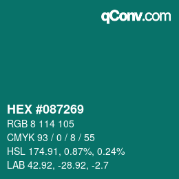 颜色代码: HEX #087269 | qconv.com