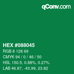 カラーコード: HEX #088045 | qconv.com