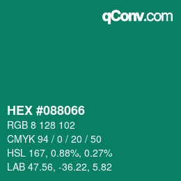 カラーコード: HEX #088066 | qconv.com