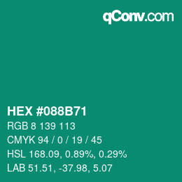 Farbcode: HEX #088B71 | qconv.com