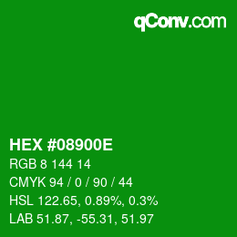 Color code: HEX #08900E | qconv.com