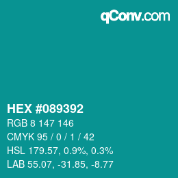 カラーコード: HEX #089392 | qconv.com