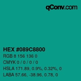 Farbcode: HEX #089C8800 | qconv.com