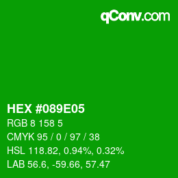 カラーコード: HEX #089E05 | qconv.com