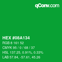 颜色代码: HEX #08A134 | qconv.com