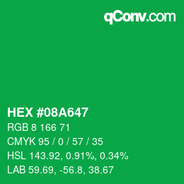 Farbcode: HEX #08A647 | qconv.com