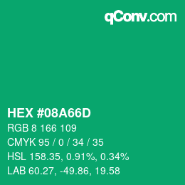 Color code: HEX #08A66D | qconv.com