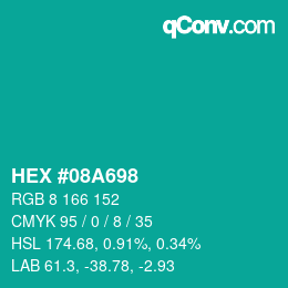 Color code: HEX #08A698 | qconv.com