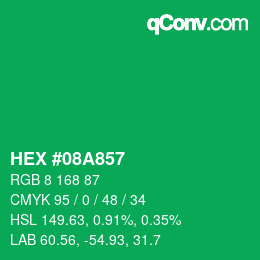 カラーコード: HEX #08A857 | qconv.com