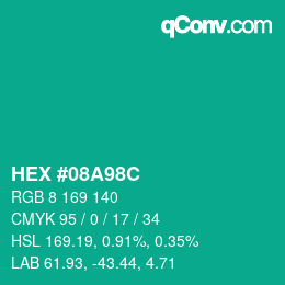 Color code: HEX #08A98C | qconv.com