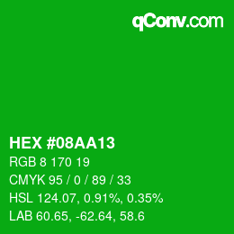 カラーコード: HEX #08AA13 | qconv.com