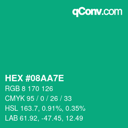 Color code: HEX #08AA7E | qconv.com