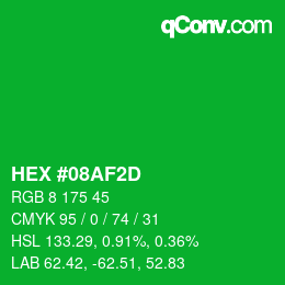 カラーコード: HEX #08AF2D | qconv.com