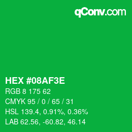 カラーコード: HEX #08AF3E | qconv.com
