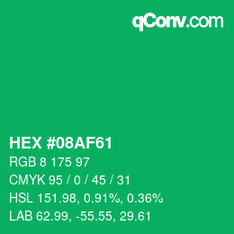 Farbcode: HEX #08AF61 | qconv.com
