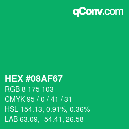 カラーコード: HEX #08AF67 | qconv.com
