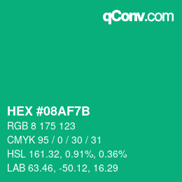 カラーコード: HEX #08AF7B | qconv.com