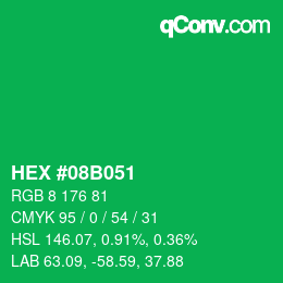 颜色代码: HEX #08B051 | qconv.com