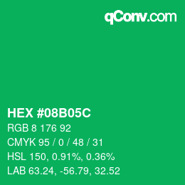 颜色代码: HEX #08B05C | qconv.com