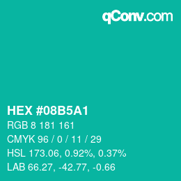 颜色代码: HEX #08B5A1 | qconv.com