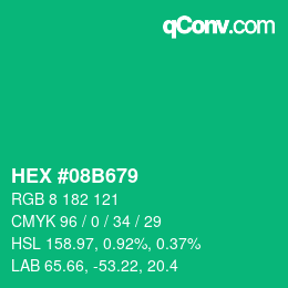 Farbcode: HEX #08B679 | qconv.com