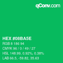 颜色代码: HEX #08BA5E | qconv.com