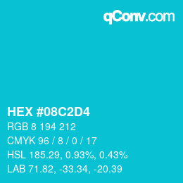 颜色代码: HEX #08C2D4 | qconv.com