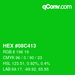 颜色代码: HEX #08C413 | qconv.com
