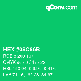 Color code: HEX #08C86B | qconv.com