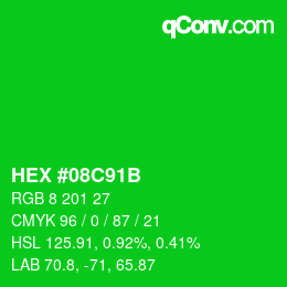 Color code: HEX #08C91B | qconv.com