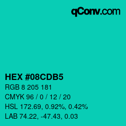 カラーコード: HEX #08CDB5 | qconv.com