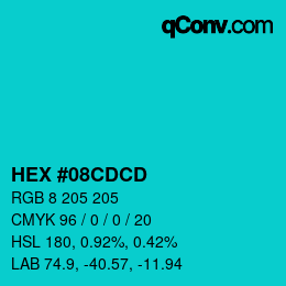 Color code: HEX #08CDCD | qconv.com