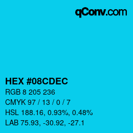 カラーコード: HEX #08CDEC | qconv.com