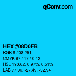 カラーコード: HEX #08D0FB | qconv.com