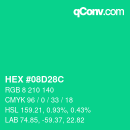 Color code: HEX #08D28C | qconv.com