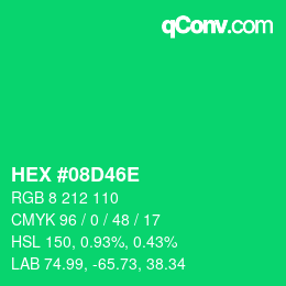 Color code: HEX #08D46E | qconv.com