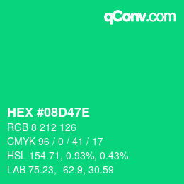 颜色代码: HEX #08D47E | qconv.com
