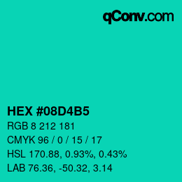 颜色代码: HEX #08D4B5 | qconv.com