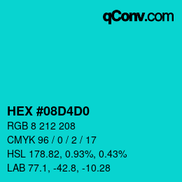 颜色代码: HEX #08D4D0 | qconv.com