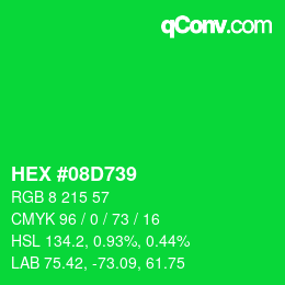 カラーコード: HEX #08D739 | qconv.com
