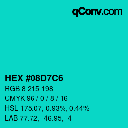 Color code: HEX #08D7C6 | qconv.com