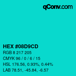 Color code: HEX #08D9CD | qconv.com