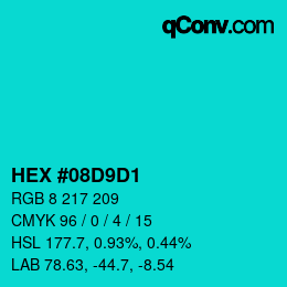 Color code: HEX #08D9D1 | qconv.com